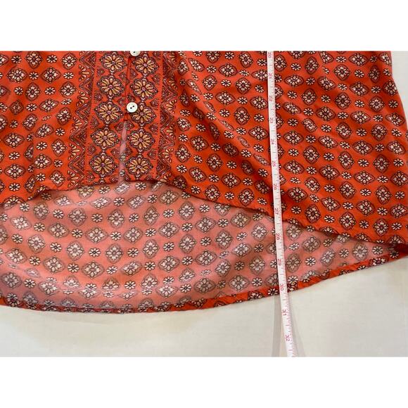 J. Jill Orange Floral Print Short Sleeve Button Down Blouse, Boho, Tassels, XL - Picture 12 of 12